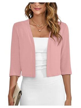 Double Ruffled 3/4 Sleeve Open Front Crochet Cardigan for Dresses